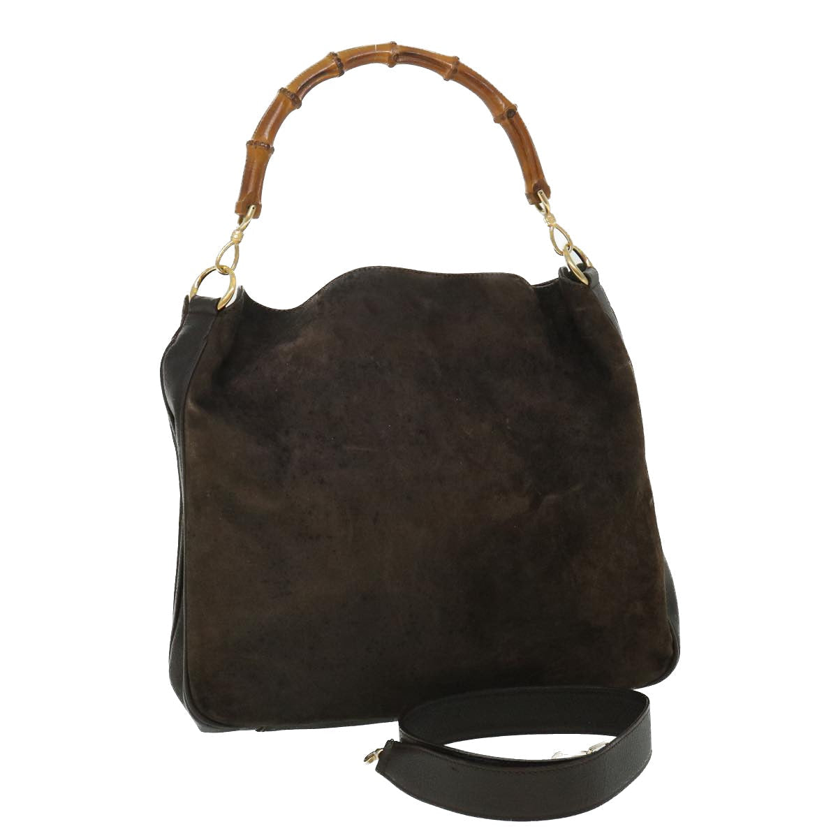 GUCCI Bamboo Hand Bag Suede 2way Brown 53690