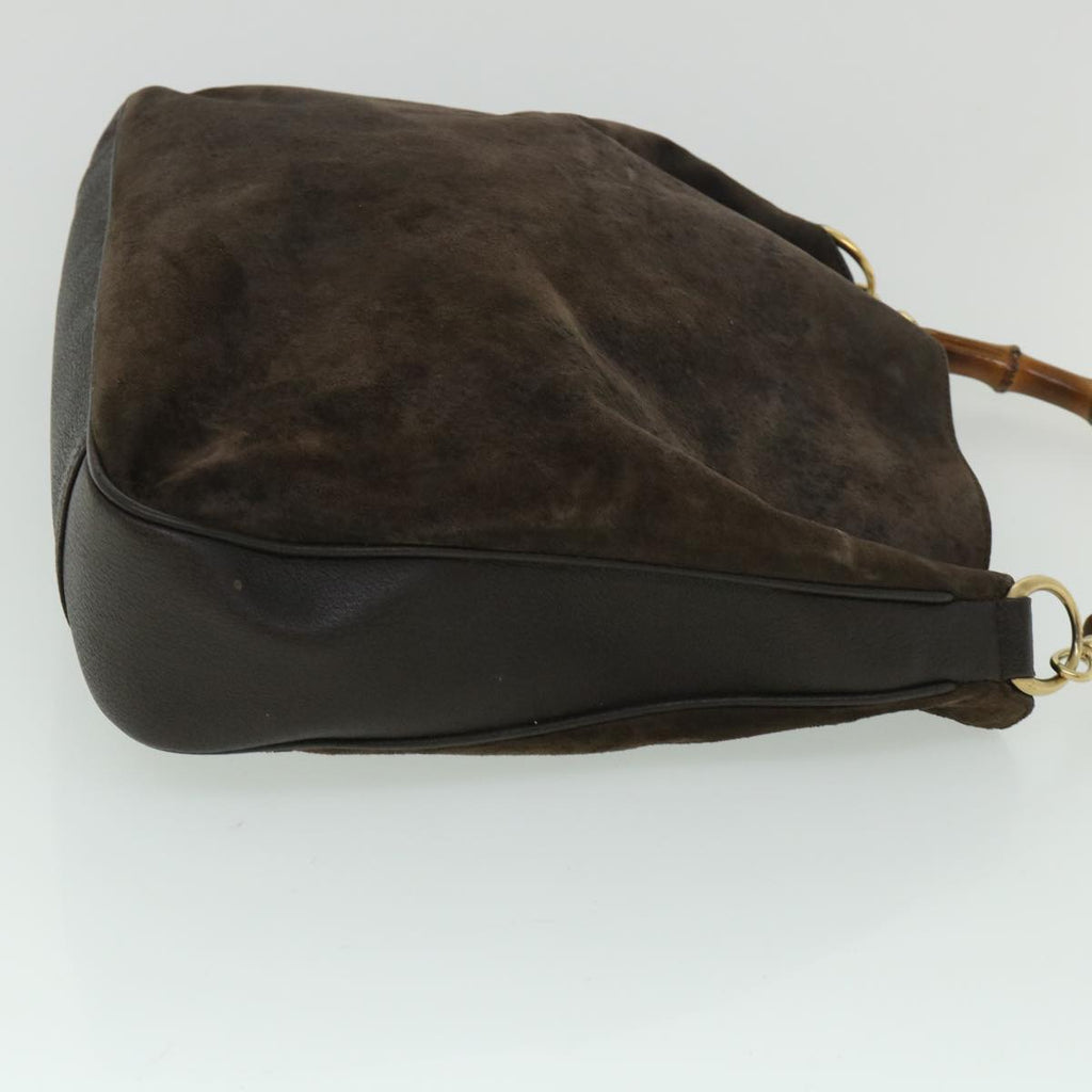 GUCCI Bamboo Hand Bag Suede 2way Brown 53690