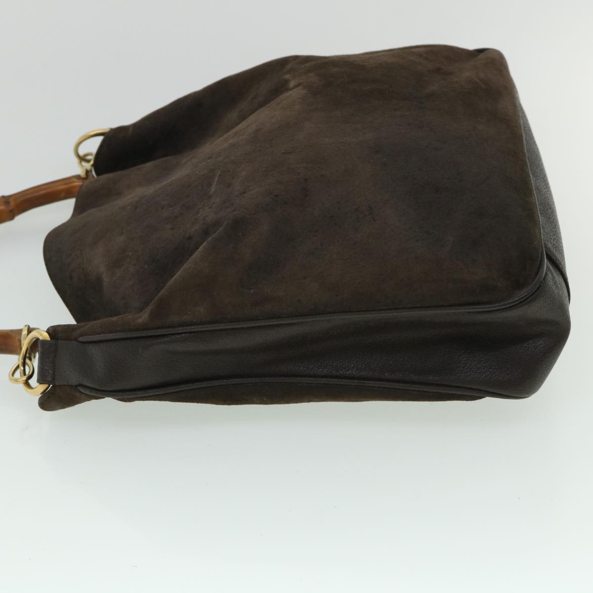 GUCCI Bamboo Hand Bag Suede 2way Brown 53690