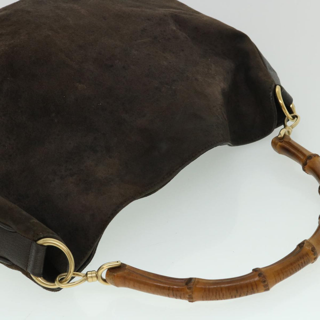 GUCCI Bamboo Hand Bag Suede 2way Brown 53690