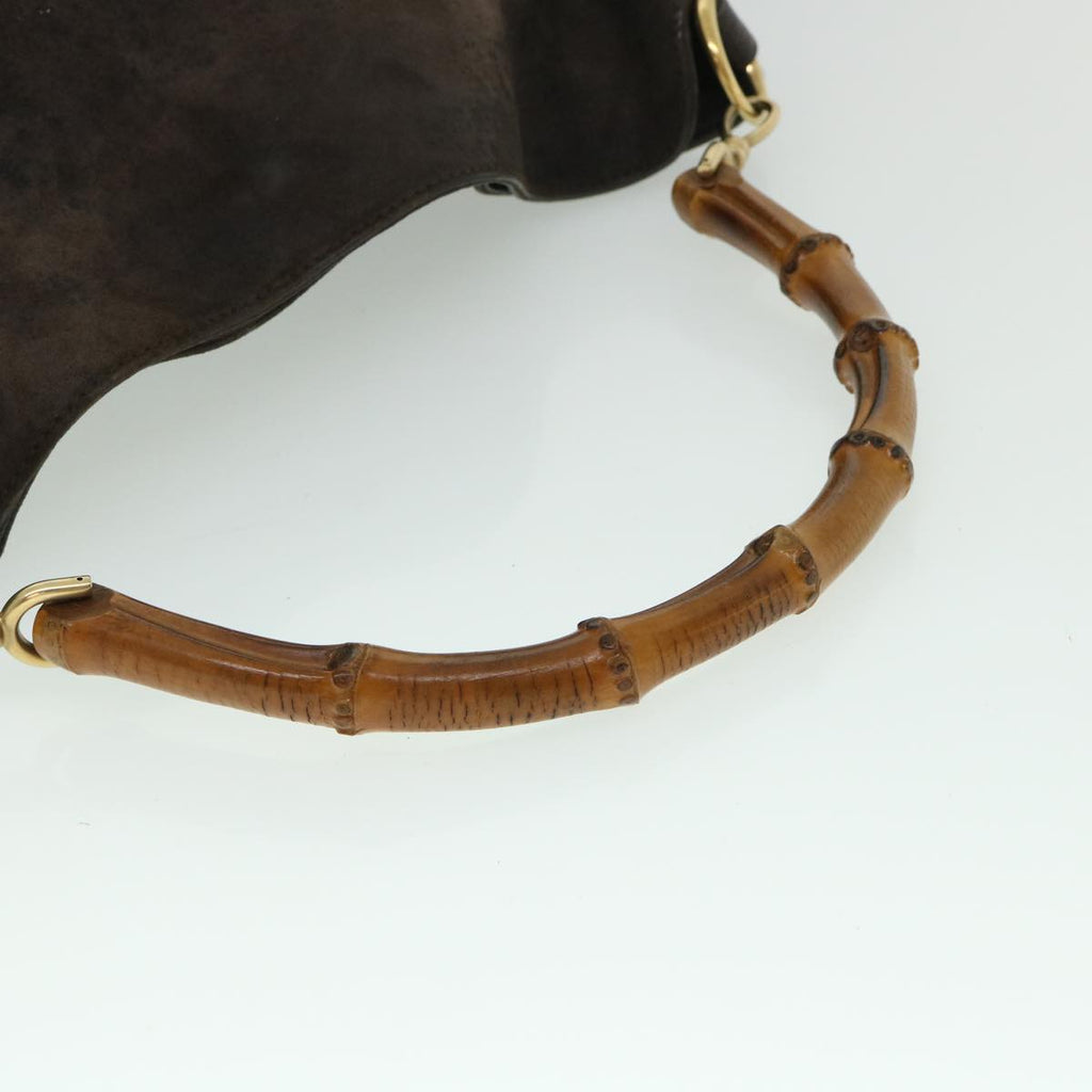 GUCCI Bamboo Hand Bag Suede 2way Brown 53690