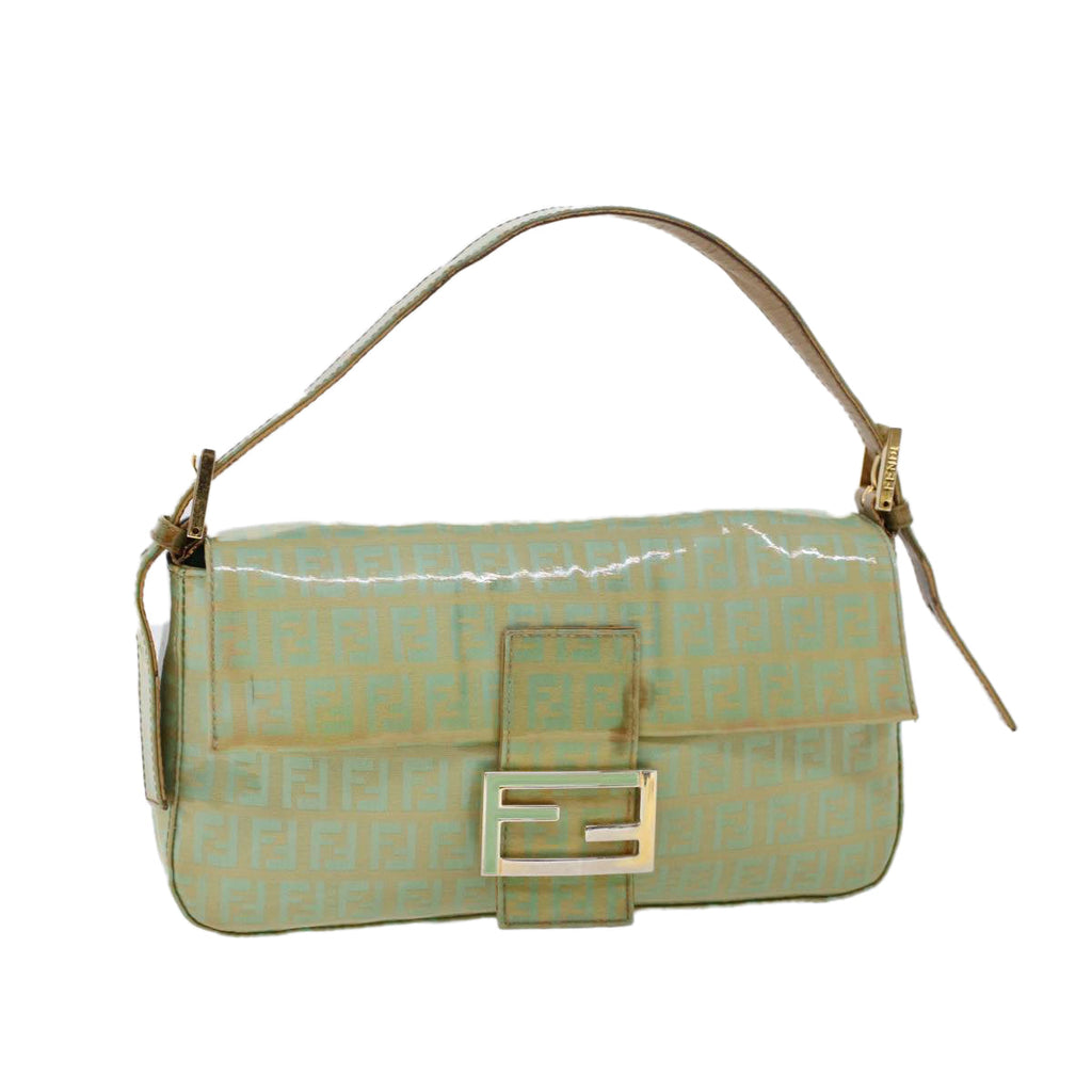 FENDI Zucchino Canvas Mamma Baguette Shoulder Bag Enamel Light Blue 53741