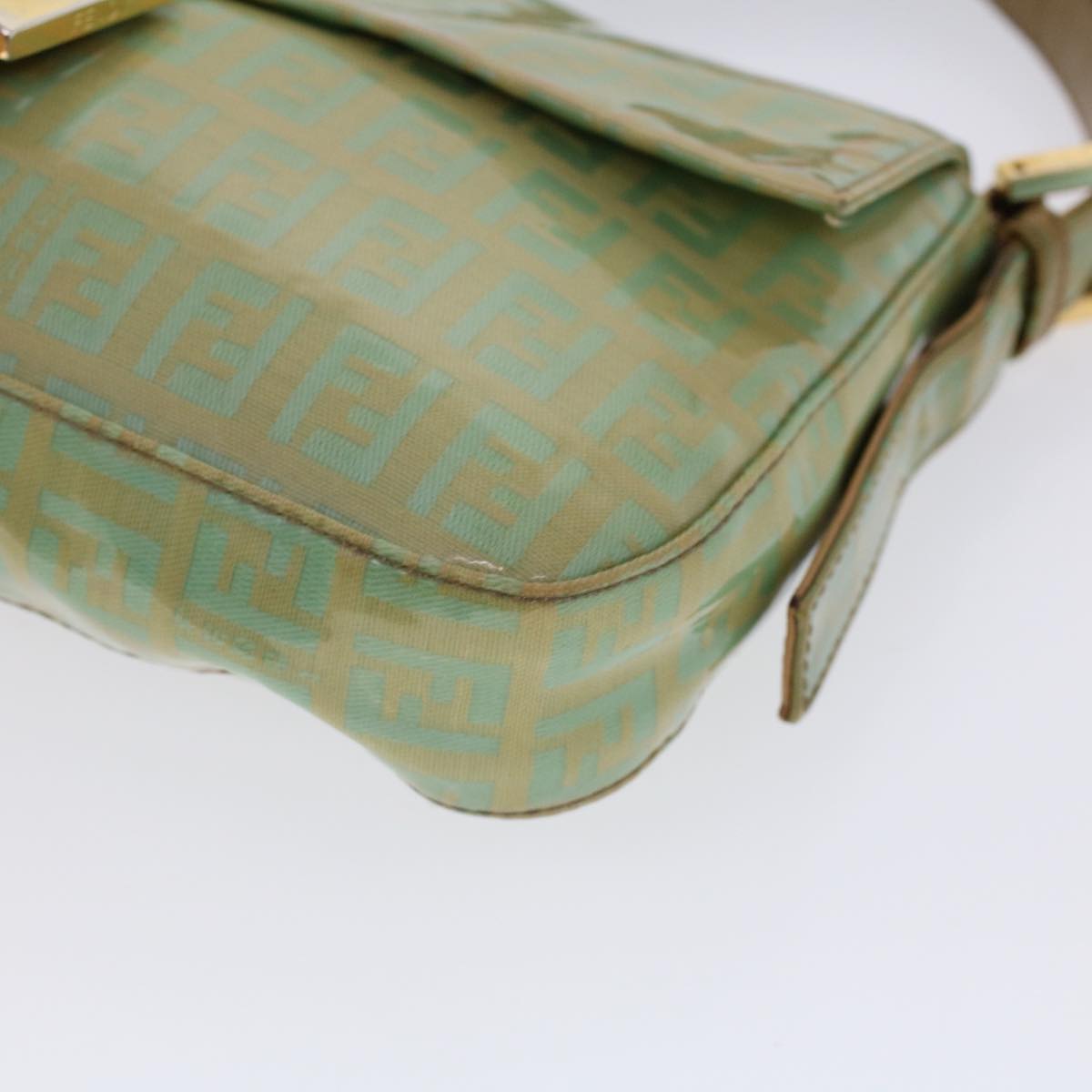 FENDI Zucchino Canvas Mamma Baguette Shoulder Bag Enamel Light Blue 53741