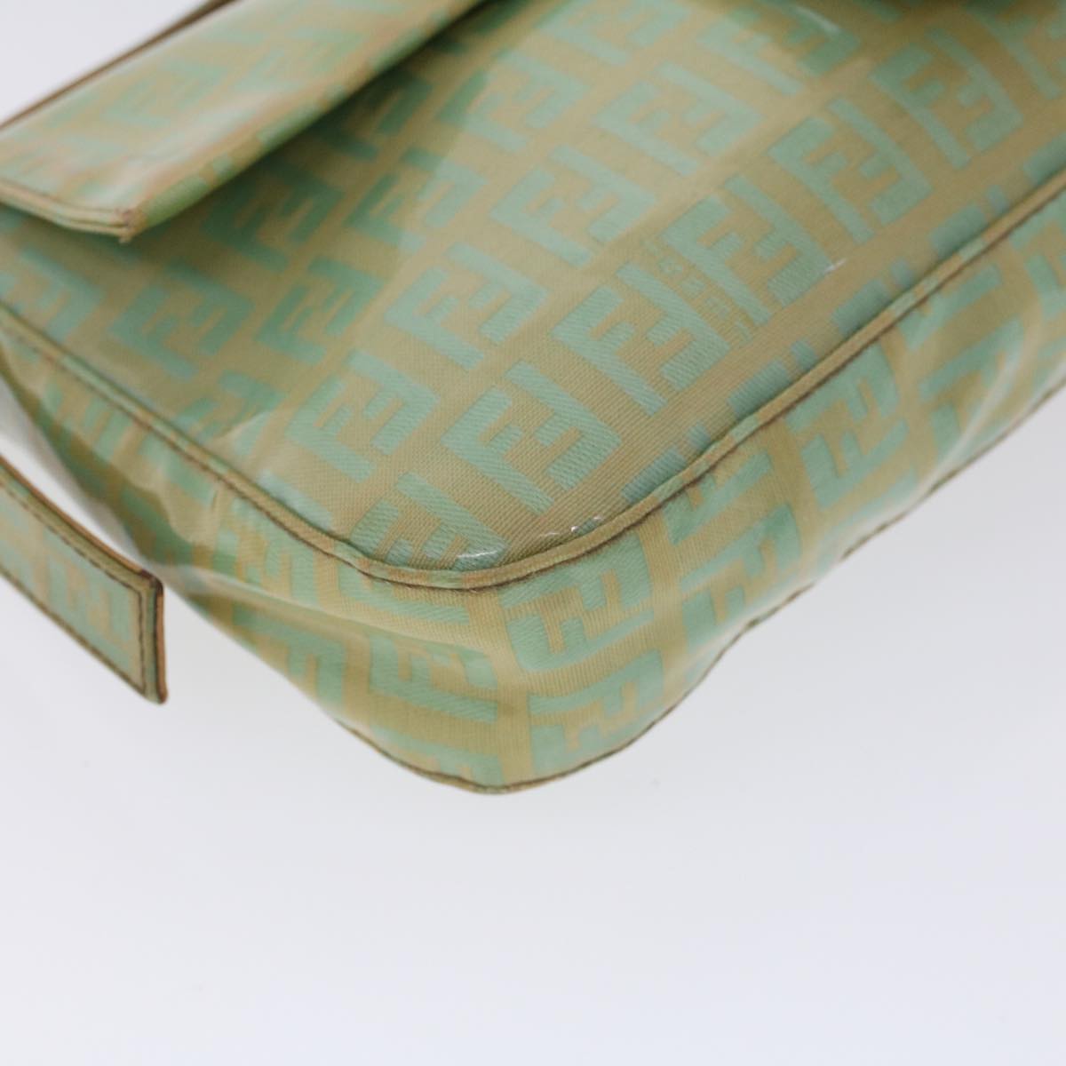 FENDI Zucchino Canvas Mamma Baguette Shoulder Bag Enamel Light Blue 53741