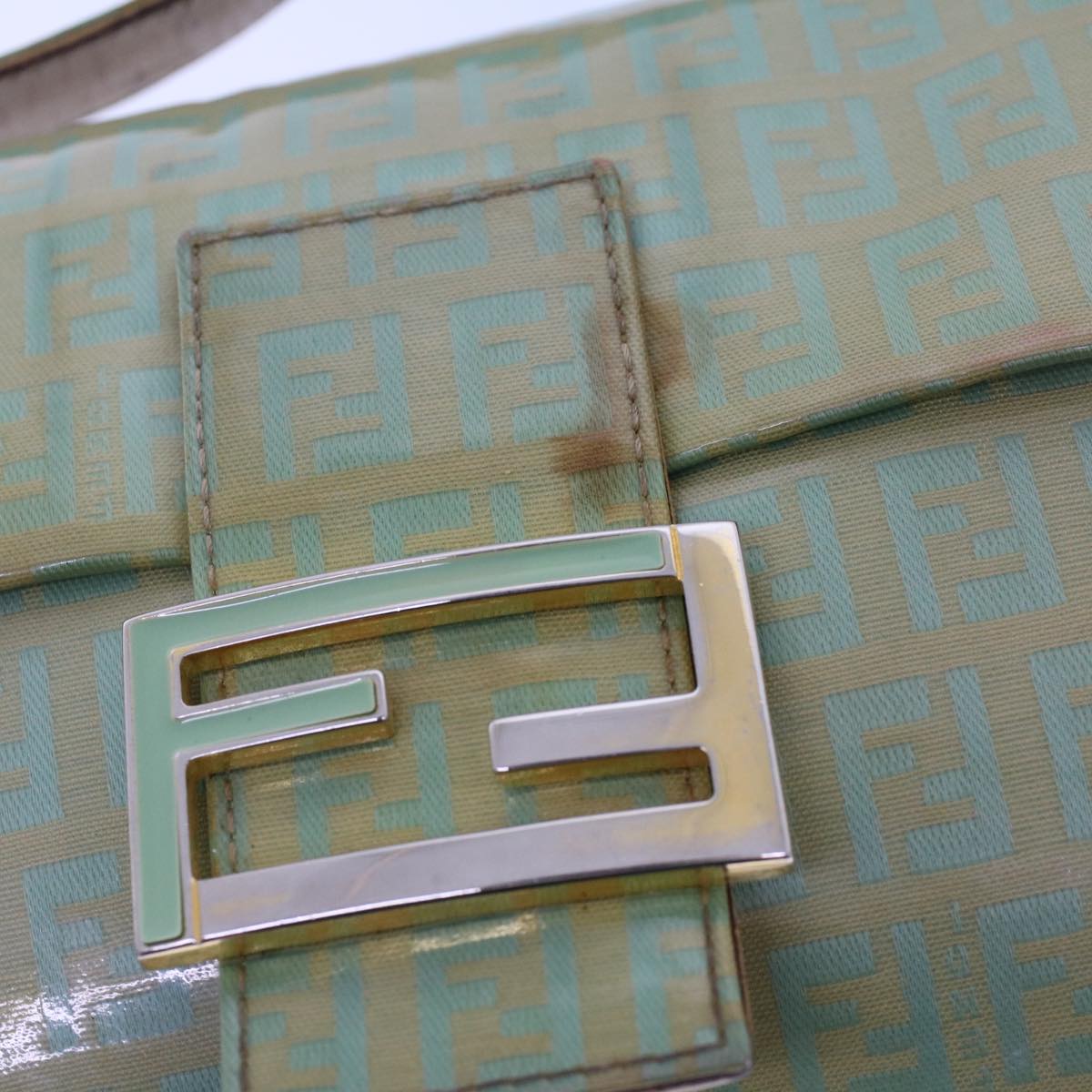 FENDI Zucchino Canvas Mamma Baguette Shoulder Bag Enamel Light Blue 53741