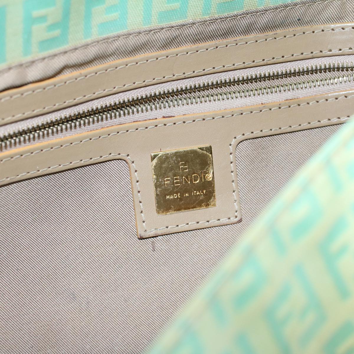 FENDI Zucchino Canvas Mamma Baguette Shoulder Bag Enamel Light Blue 53741
