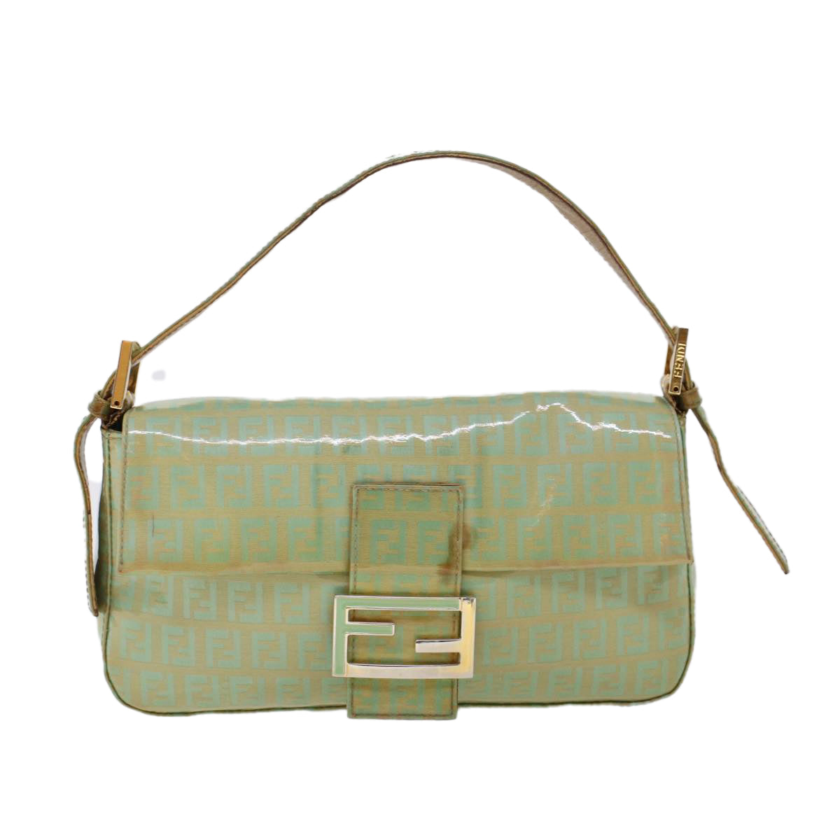 FENDI Zucchino Canvas Mamma Baguette Shoulder Bag Enamel Light Blue 53741