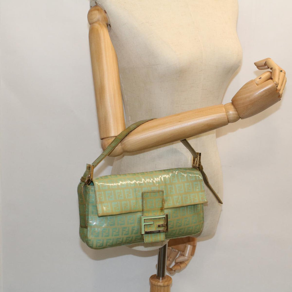 FENDI Zucchino Canvas Mamma Baguette Shoulder Bag Enamel Light Blue 53741