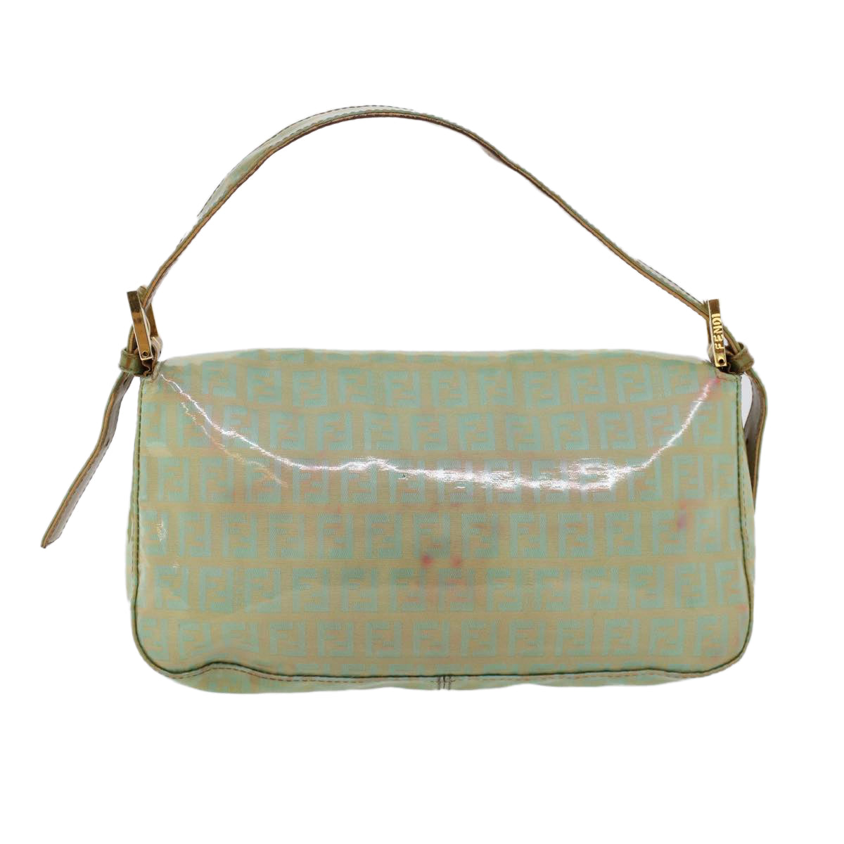 FENDI Zucchino Canvas Mamma Baguette Shoulder Bag Enamel Light Blue 53741