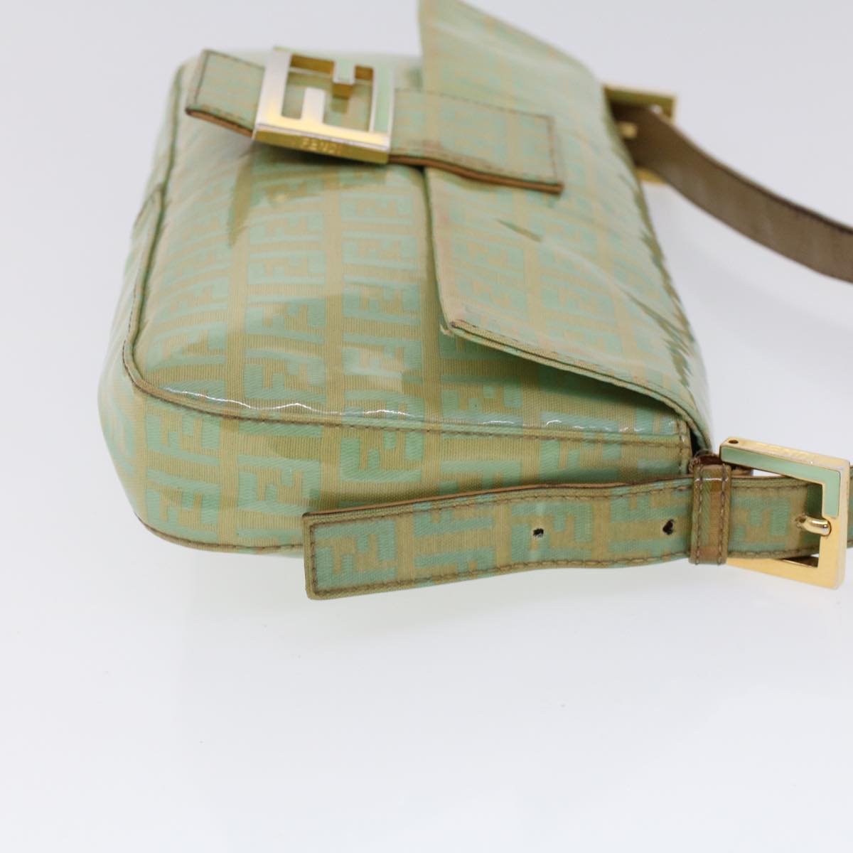 FENDI Zucchino Canvas Mamma Baguette Shoulder Bag Enamel Light Blue 53741