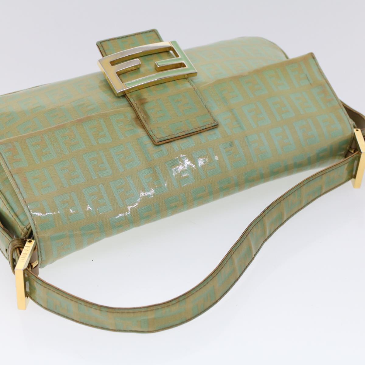 FENDI Zucchino Canvas Mamma Baguette Shoulder Bag Enamel Light Blue 53741