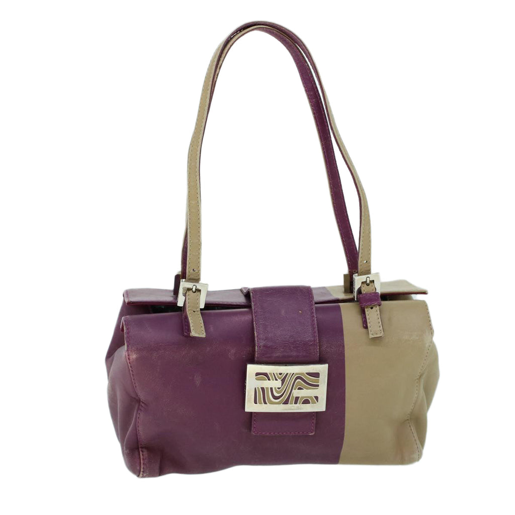 FENDI Mamma Baguette Hand Bag Leather Beige Purple 53742