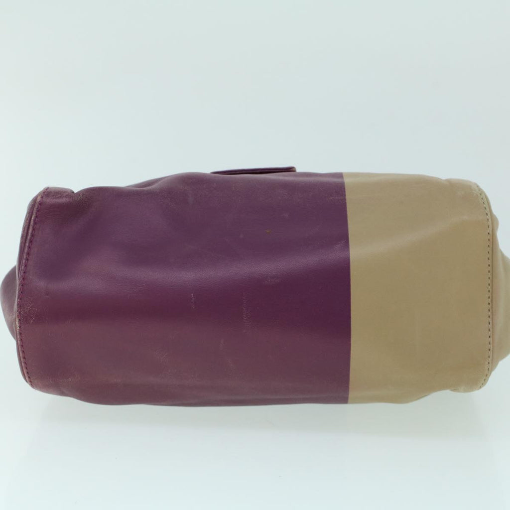 FENDI Mamma Baguette Hand Bag Leather Beige Purple 53742