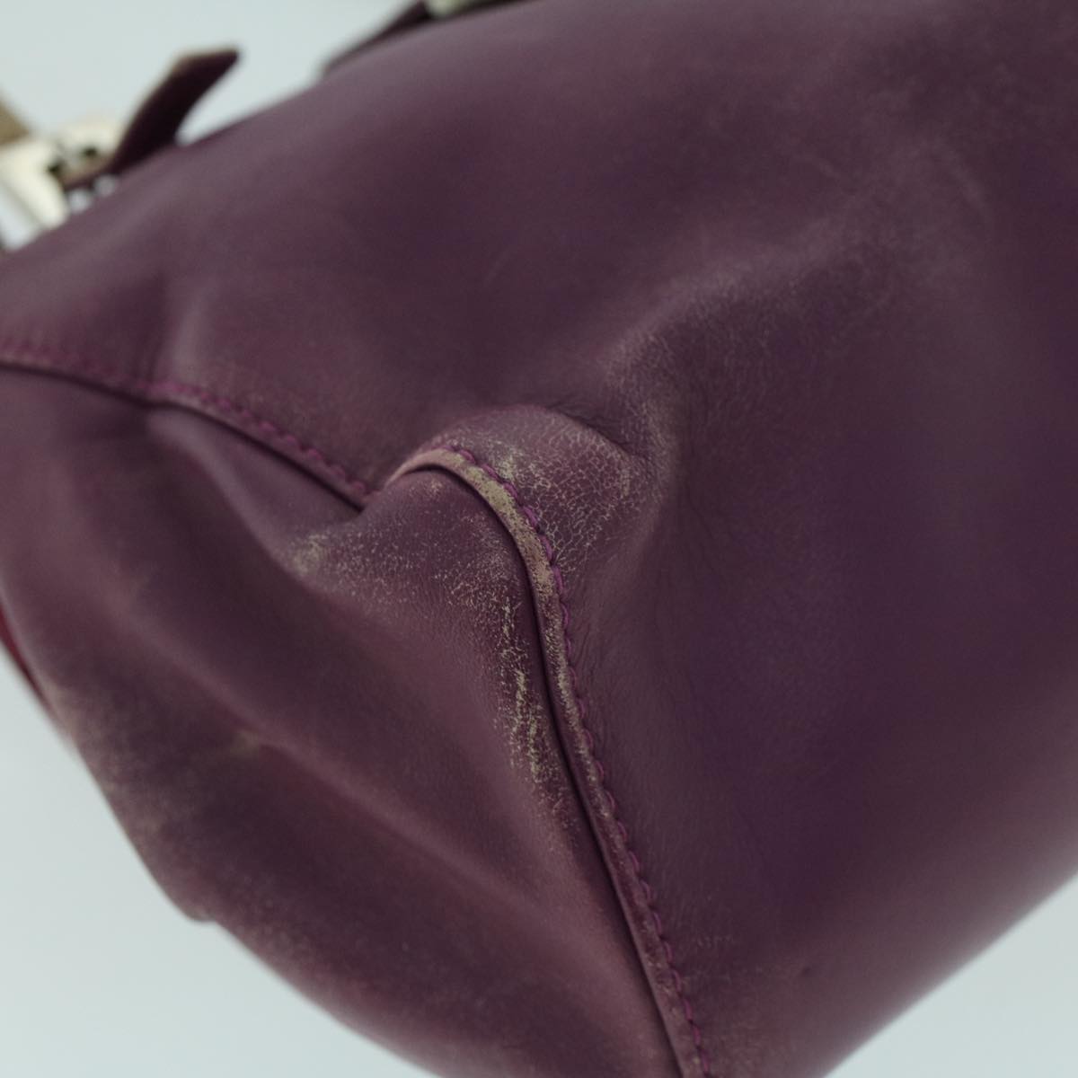 FENDI Mamma Baguette Hand Bag Leather Beige Purple 53742