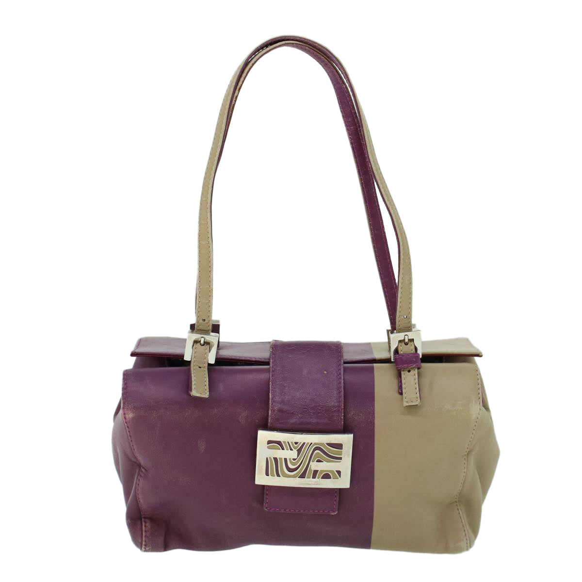 FENDI Mamma Baguette Hand Bag Leather Beige Purple 53742