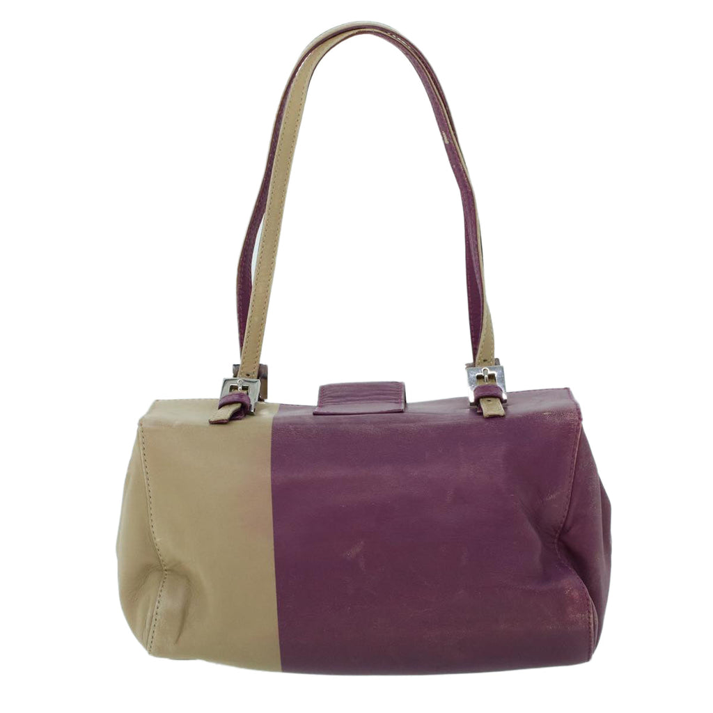 FENDI Mamma Baguette Hand Bag Leather Beige Purple 53742