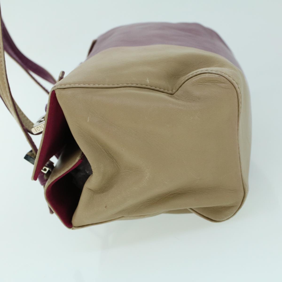 FENDI Mamma Baguette Hand Bag Leather Beige Purple 53742