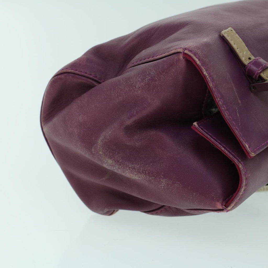FENDI Mamma Baguette Hand Bag Leather Beige Purple 53742