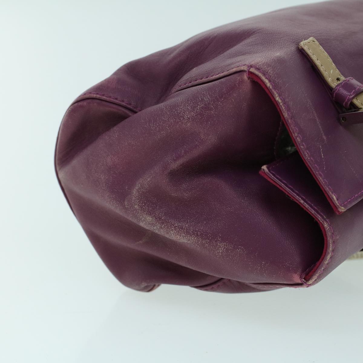 FENDI Mamma Baguette Hand Bag Leather Beige Purple 53742