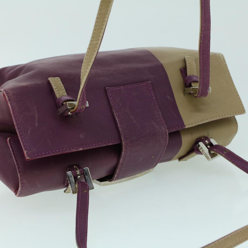 FENDI Mamma Baguette Hand Bag Leather Beige Purple 53742