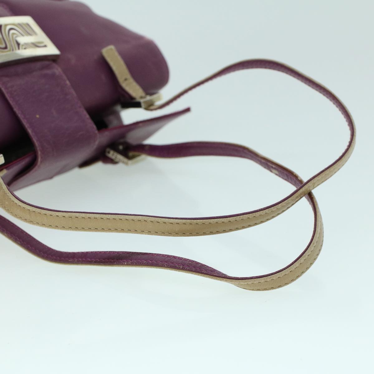 FENDI Mamma Baguette Hand Bag Leather Beige Purple 53742