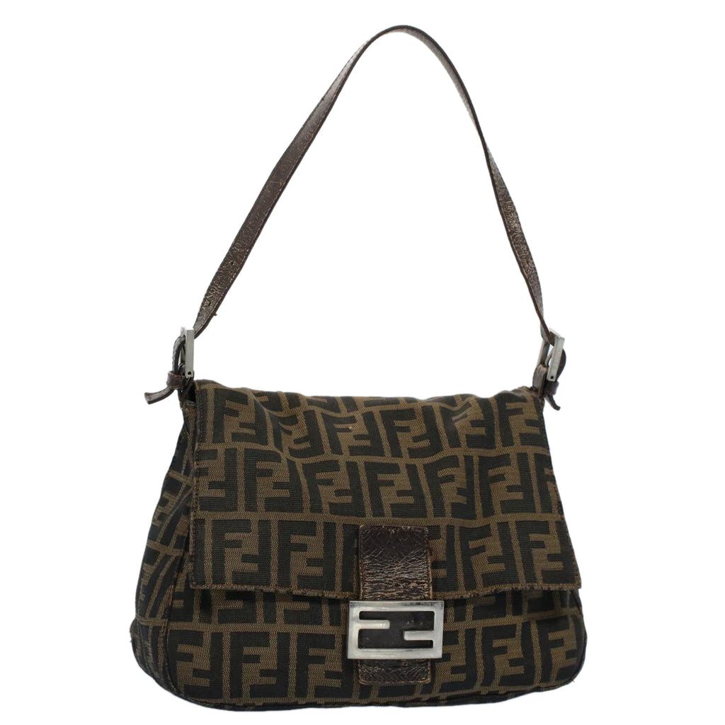 FENDI Zucca Canvas Mamma Baguette Shoulder Bag Black Brown 53745