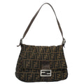 FENDI Zucca Canvas Mamma Baguette Shoulder Bag Black Brown 53745