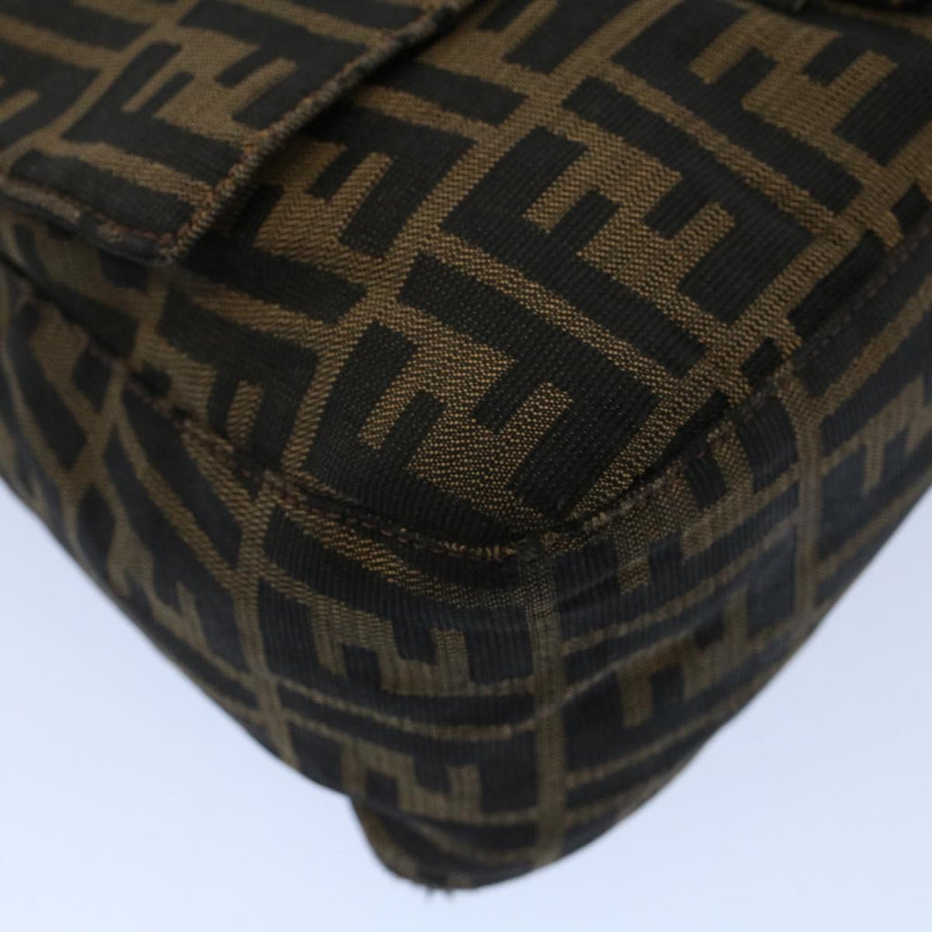 FENDI Zucca Canvas Mamma Baguette Shoulder Bag Black Brown 53745