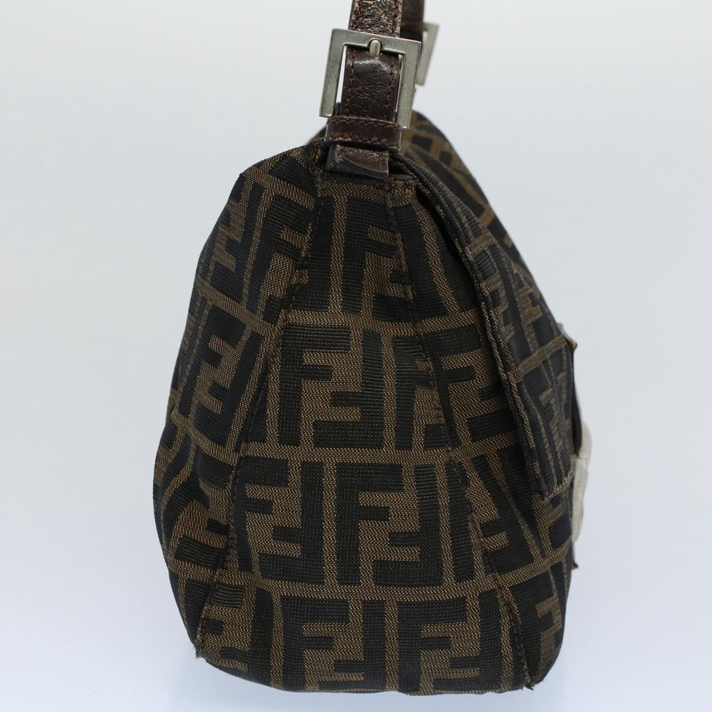 FENDI Zucca Canvas Mamma Baguette Shoulder Bag Black Brown 53745