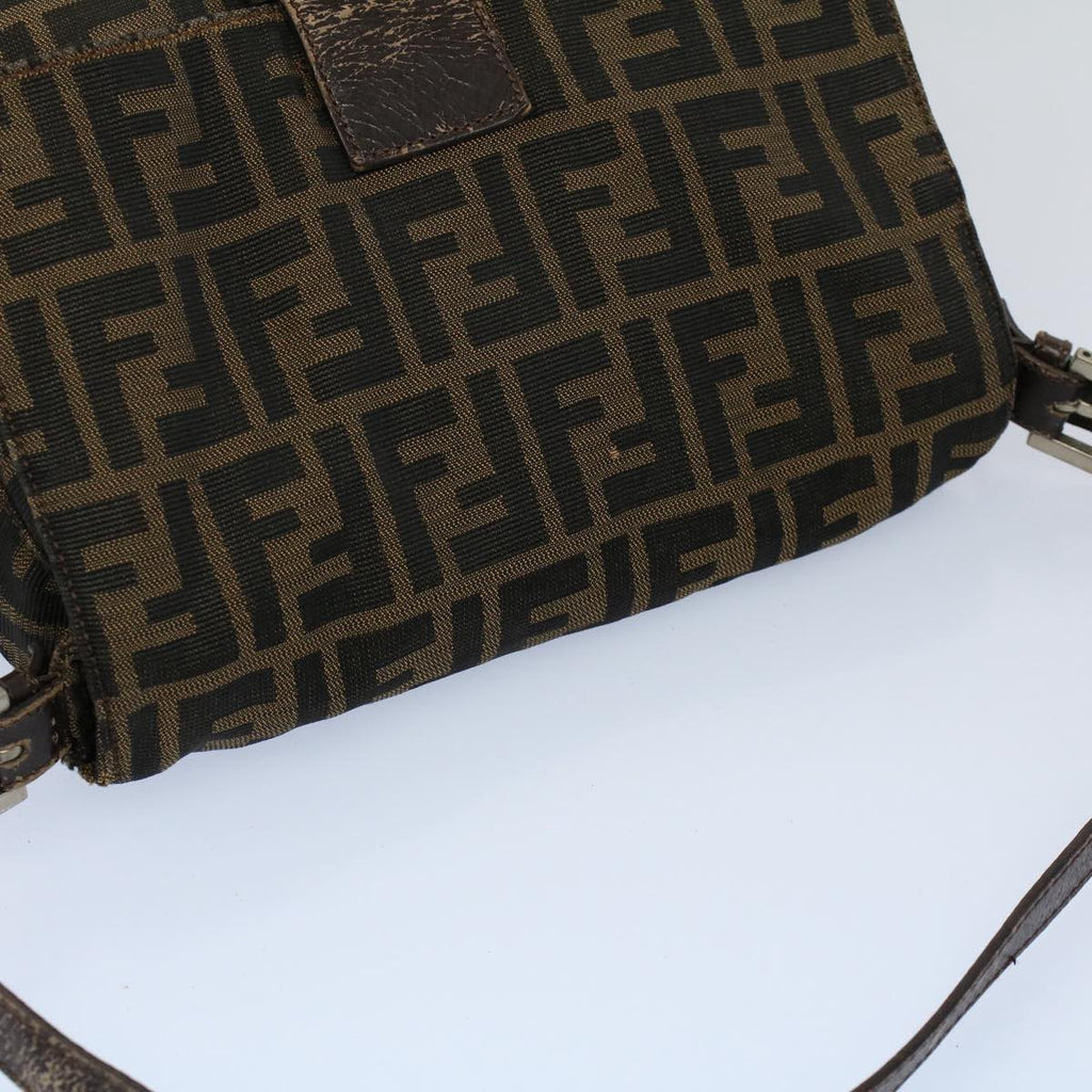 FENDI Zucca Canvas Mamma Baguette Shoulder Bag Black Brown 53745
