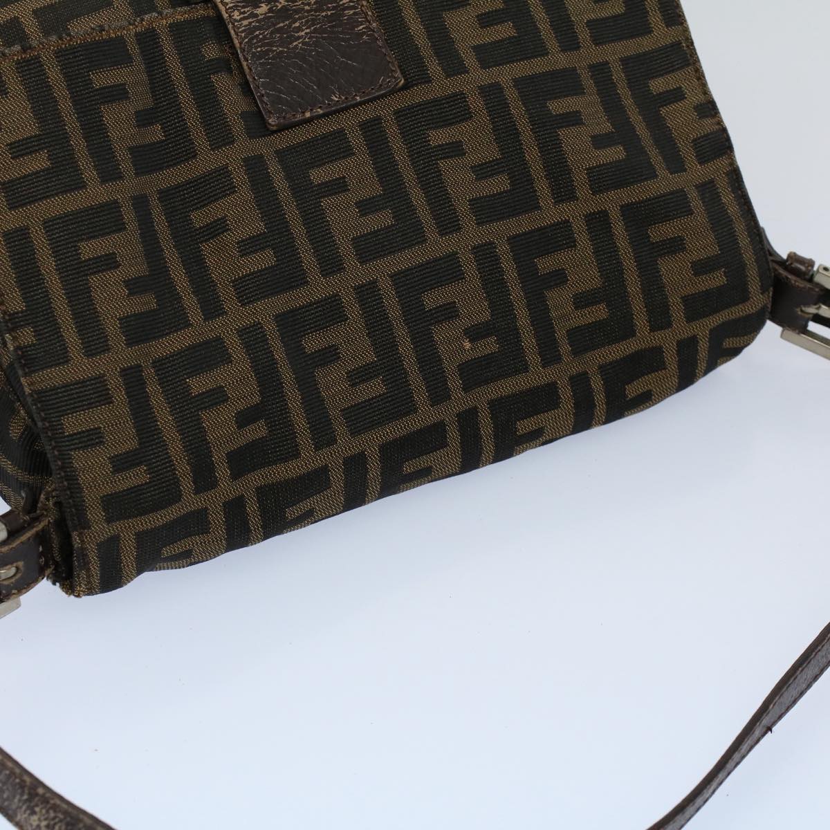 FENDI Zucca Canvas Mamma Baguette Shoulder Bag Black Brown 53745