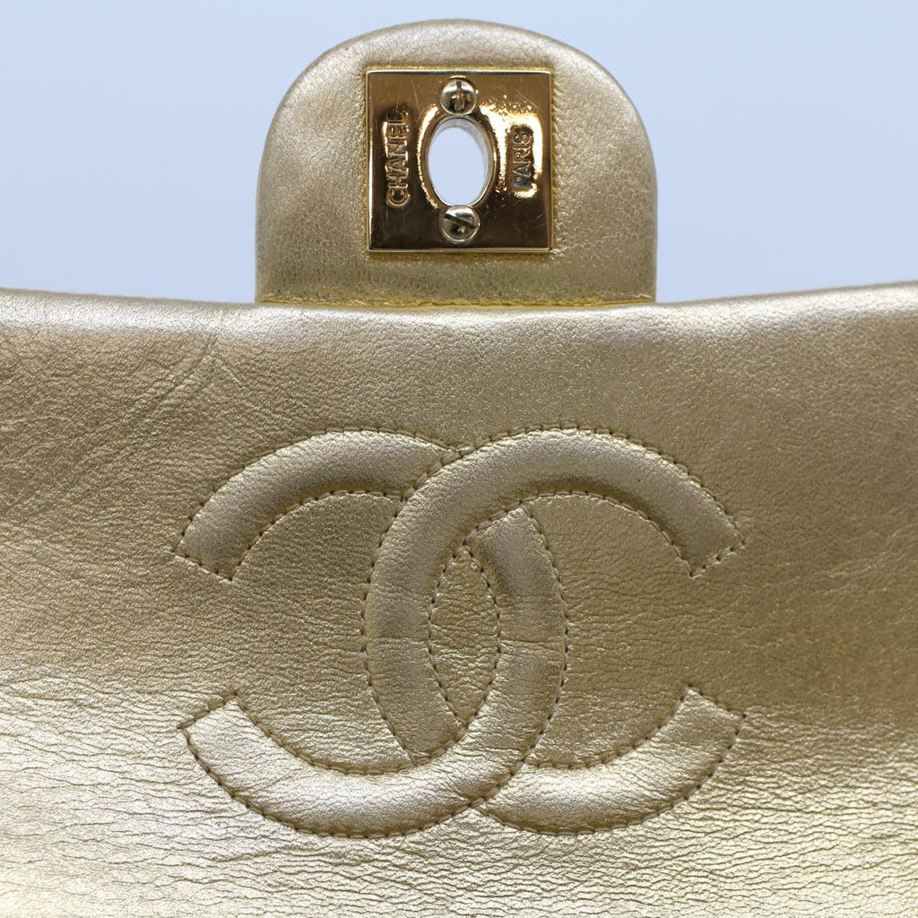 CHANEL Matelasse Turn Lock Chain Shoulder Bag Lamb Skin Gold CC 53752A