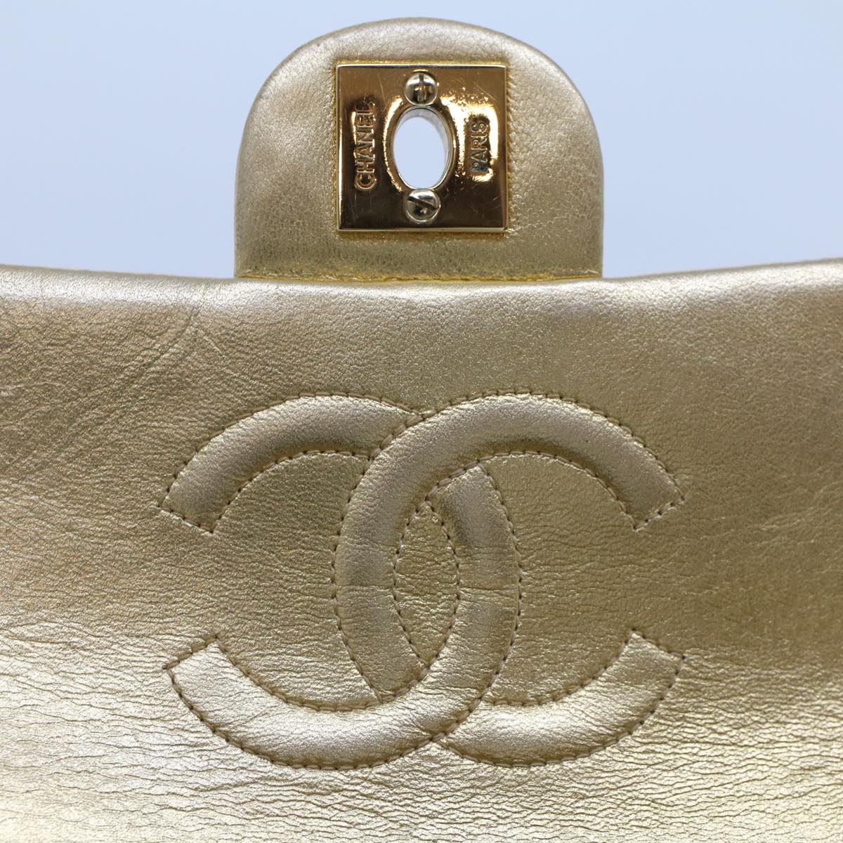 CHANEL Matelasse Turn Lock Chain Shoulder Bag Lamb Skin Gold CC 53752A