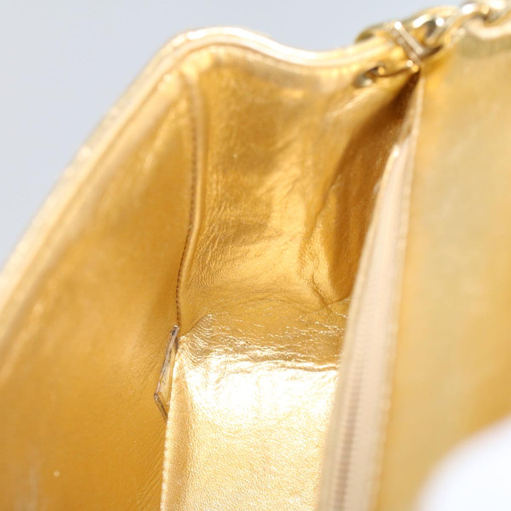 CHANEL Matelasse Turn Lock Chain Shoulder Bag Lamb Skin Gold CC 53752A