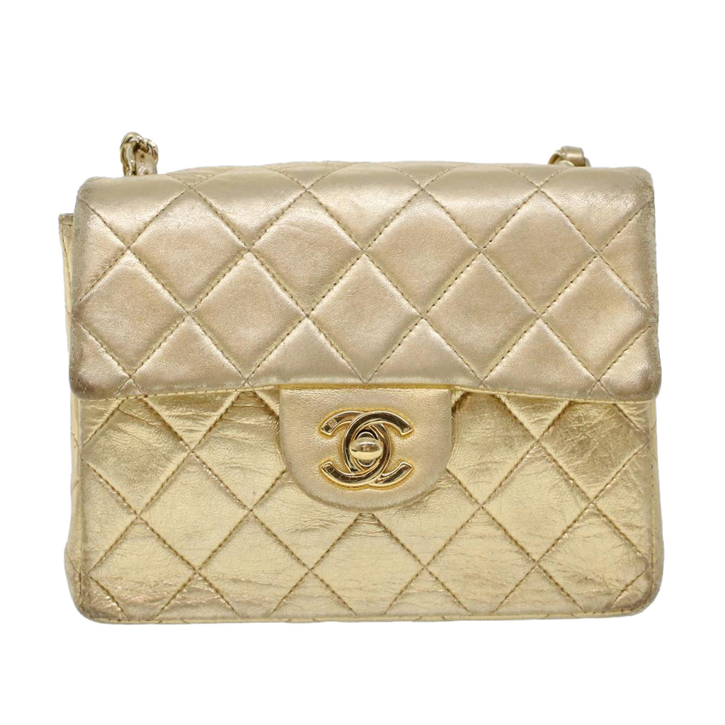 CHANEL Matelasse Turn Lock Chain Shoulder Bag Lamb Skin Gold CC 53752A
