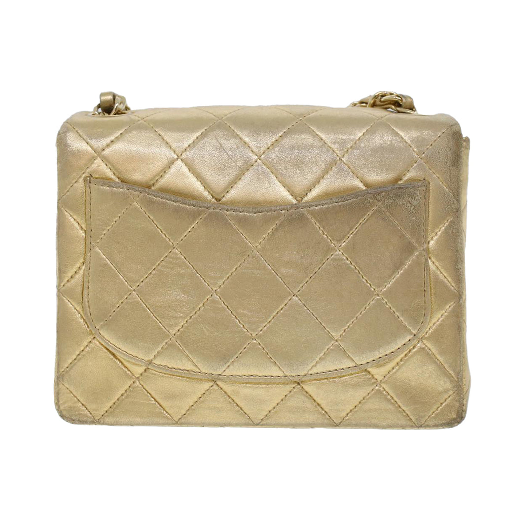 CHANEL Matelasse Turn Lock Chain Shoulder Bag Lamb Skin Gold CC 53752A