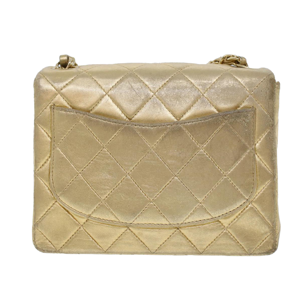 CHANEL Matelasse Turn Lock Chain Shoulder Bag Lamb Skin Gold CC 53752A