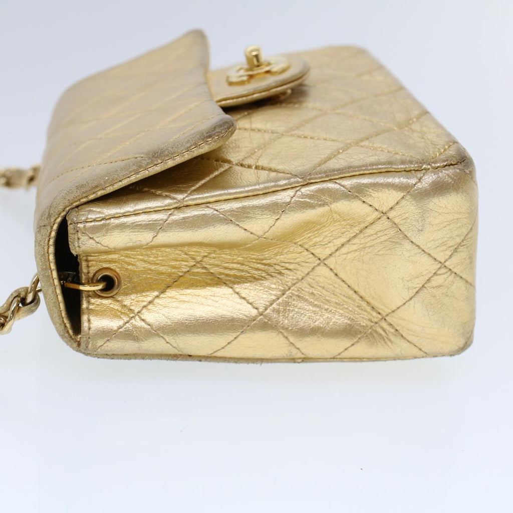 CHANEL Matelasse Turn Lock Chain Shoulder Bag Lamb Skin Gold CC 53752A
