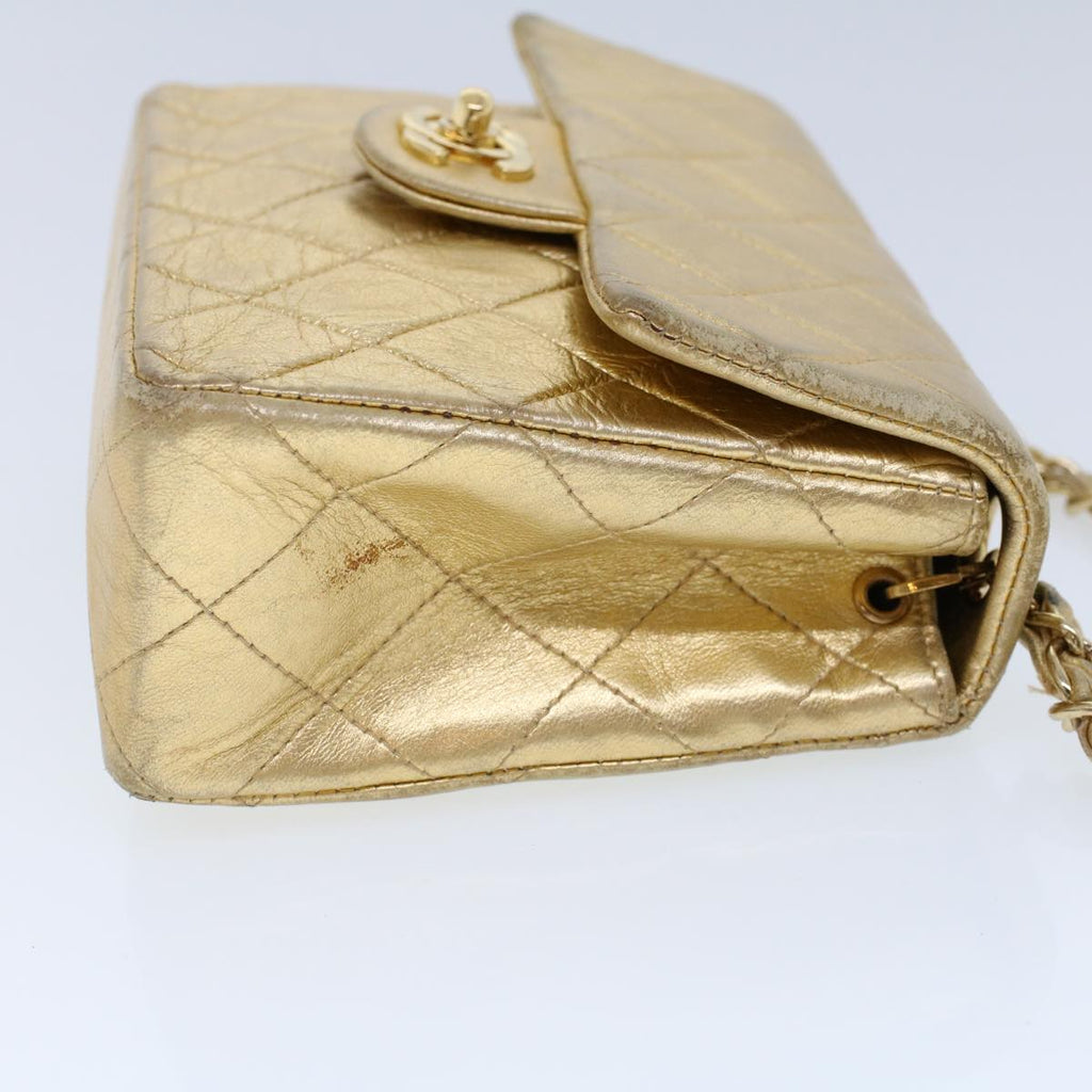 CHANEL Matelasse Turn Lock Chain Shoulder Bag Lamb Skin Gold CC 53752A