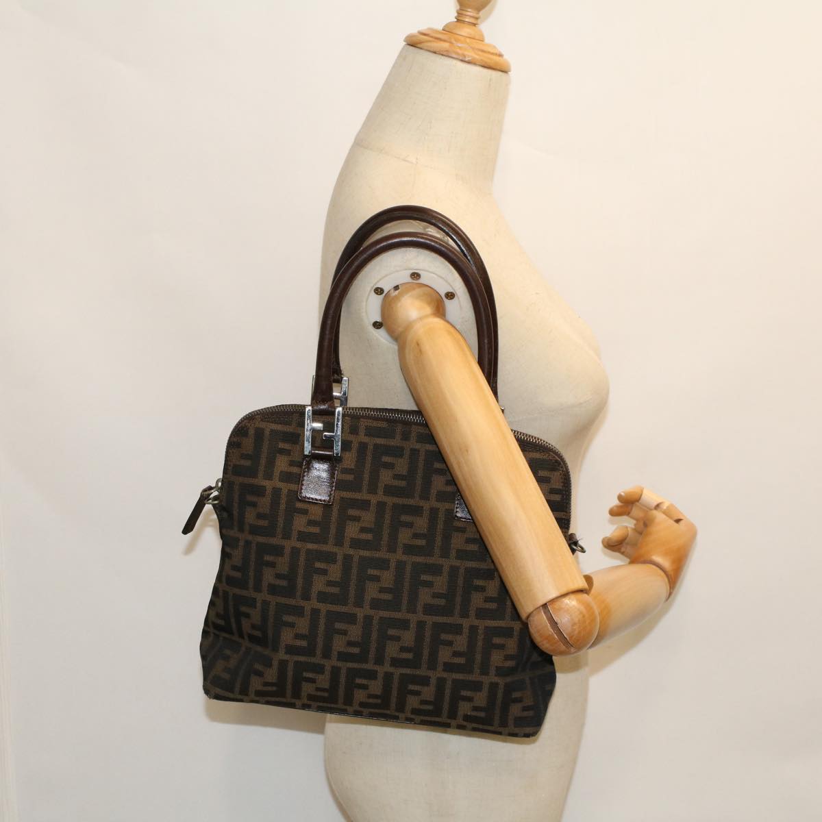 FENDI Zucca Canvas Hand Bag Brown 53776