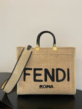 FI Sunshine MeGLAMIum Beige and Black straw shopper Bag For Woman 31cm/12in 8BH386AKRPF1CBX