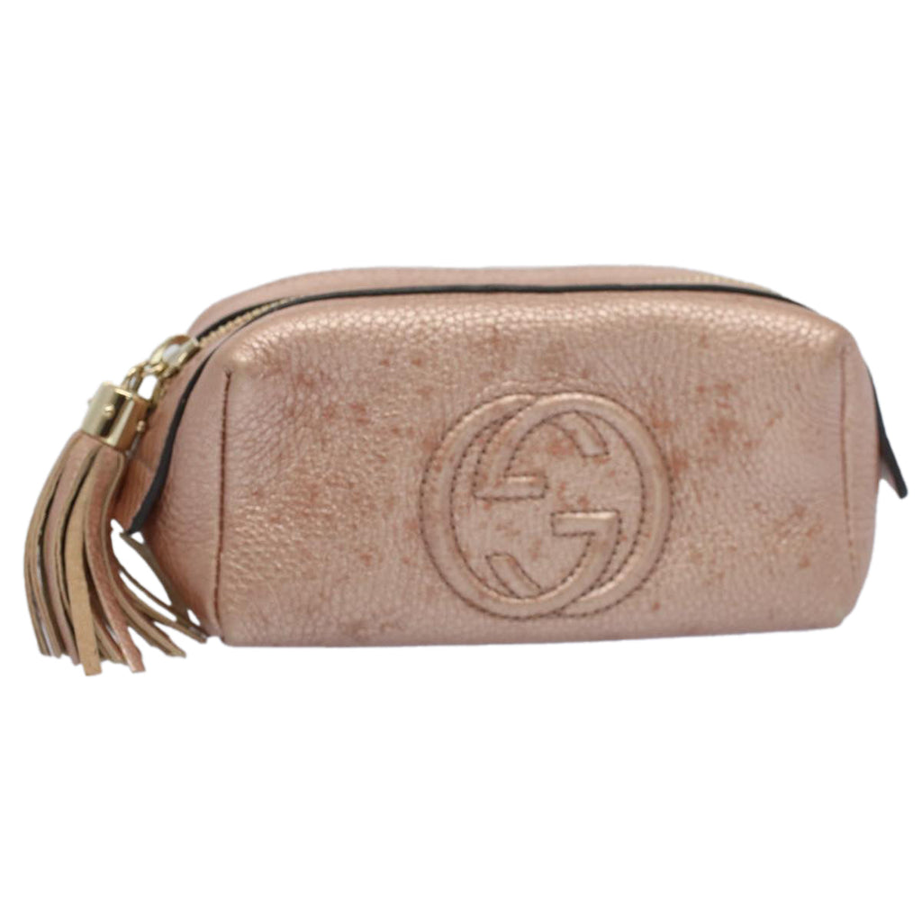 GUCCI Fringe Pouch Leather Pink 308634 53804