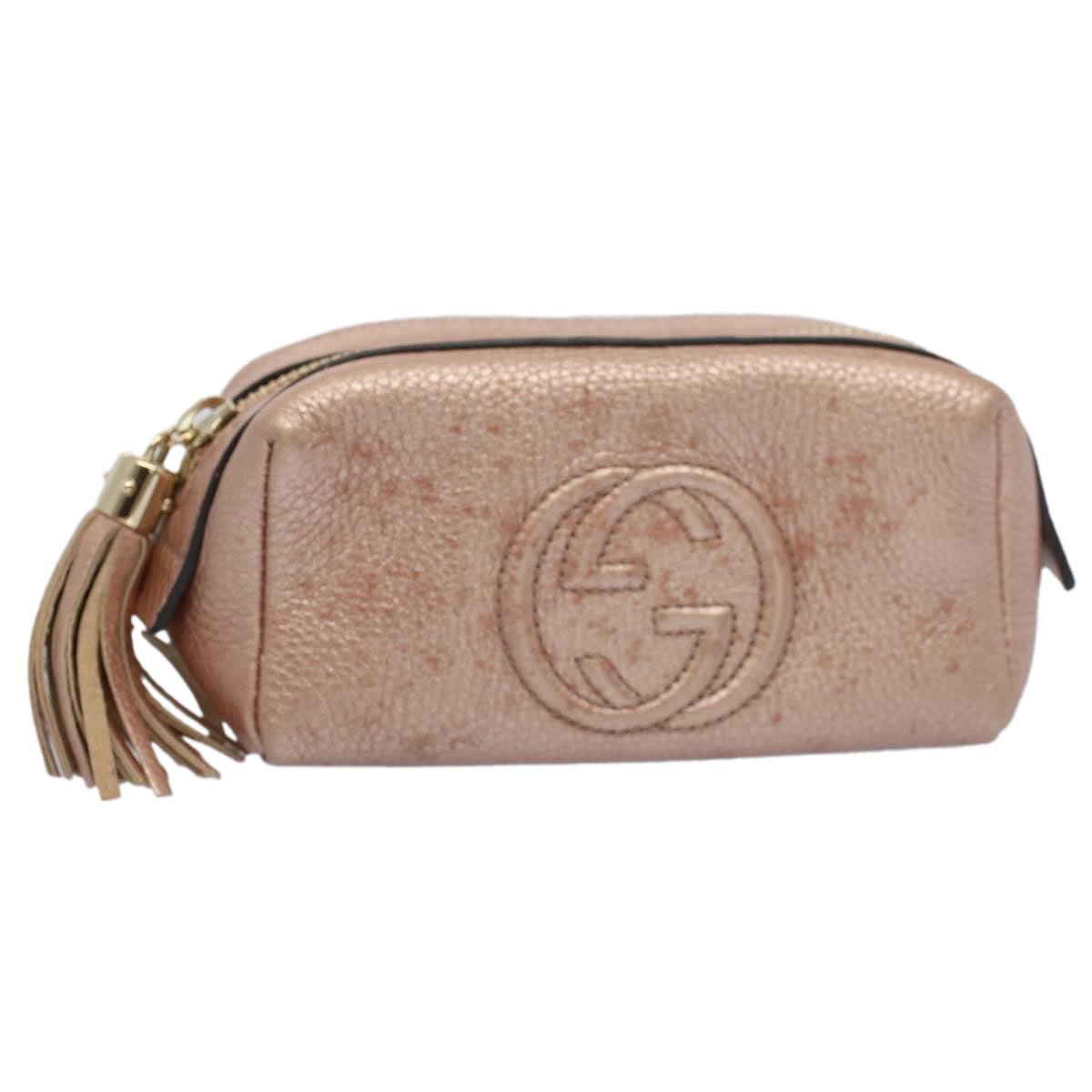 GUCCI Fringe Pouch Leather Pink 308634 53804