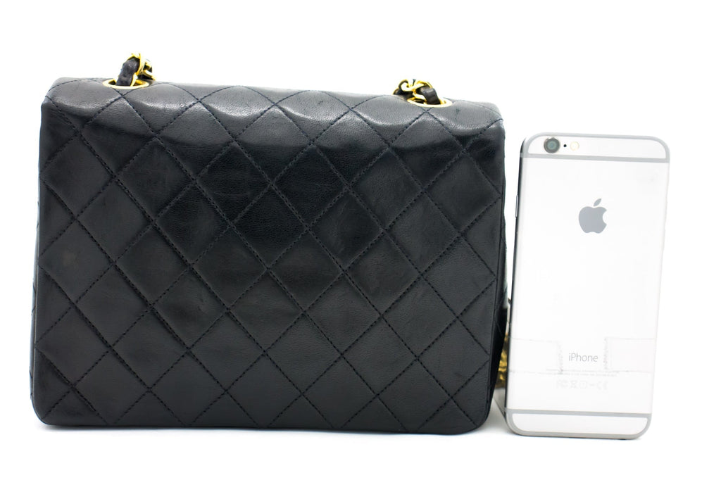 CHANEL Mini Square Small Chain Shoulder Bag Crossbody Black Quilt h15