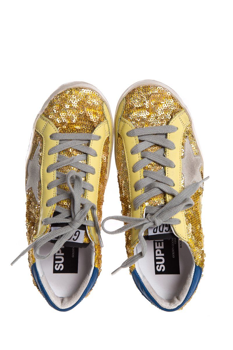 Golden Goose Yellow Sequin Super Star Low-Top Sneakers SZ 35