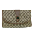 GUCCI GG Canvas Web Sherry Line Clutch Bag PVC Leather Beige Green 54001