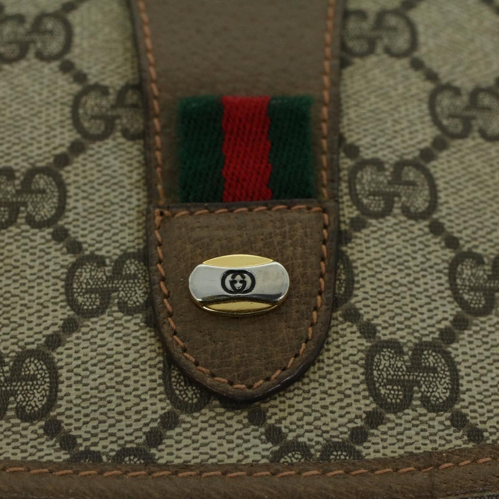 GUCCI GG Canvas Web Sherry Line Clutch Bag PVC Leather Beige Green 54001