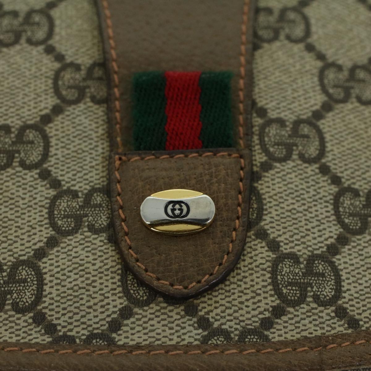 GUCCI GG Canvas Web Sherry Line Clutch Bag PVC Leather Beige Green 54001