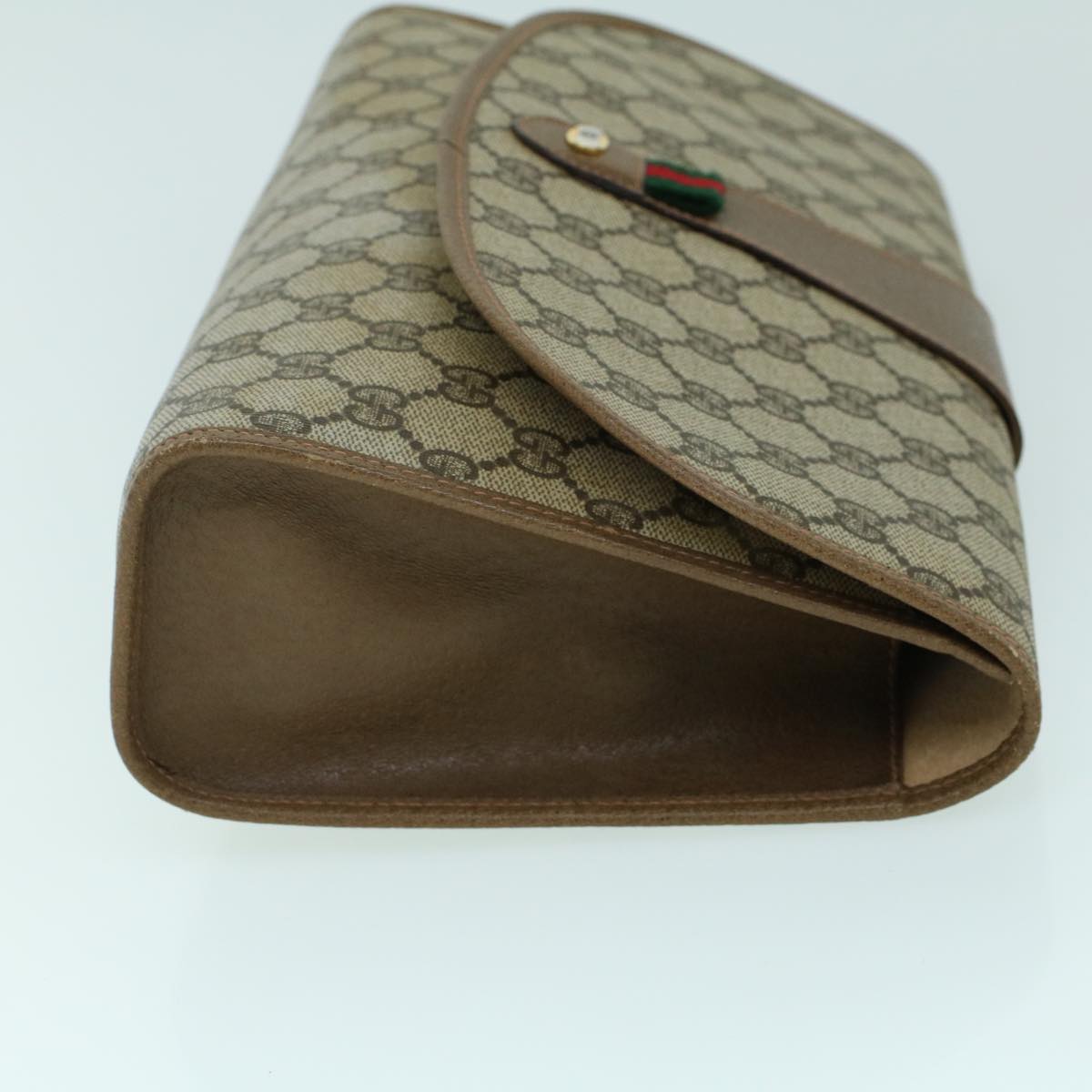 GUCCI GG Canvas Web Sherry Line Clutch Bag PVC Leather Beige Green 54001