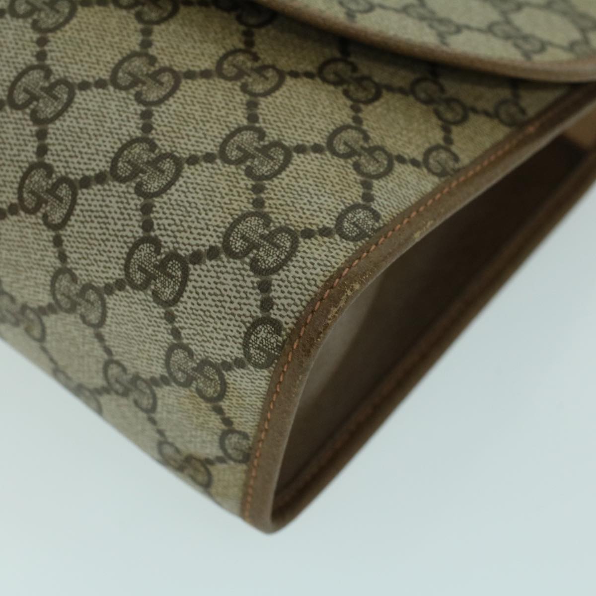 GUCCI GG Canvas Web Sherry Line Clutch Bag PVC Leather Beige Green 54001